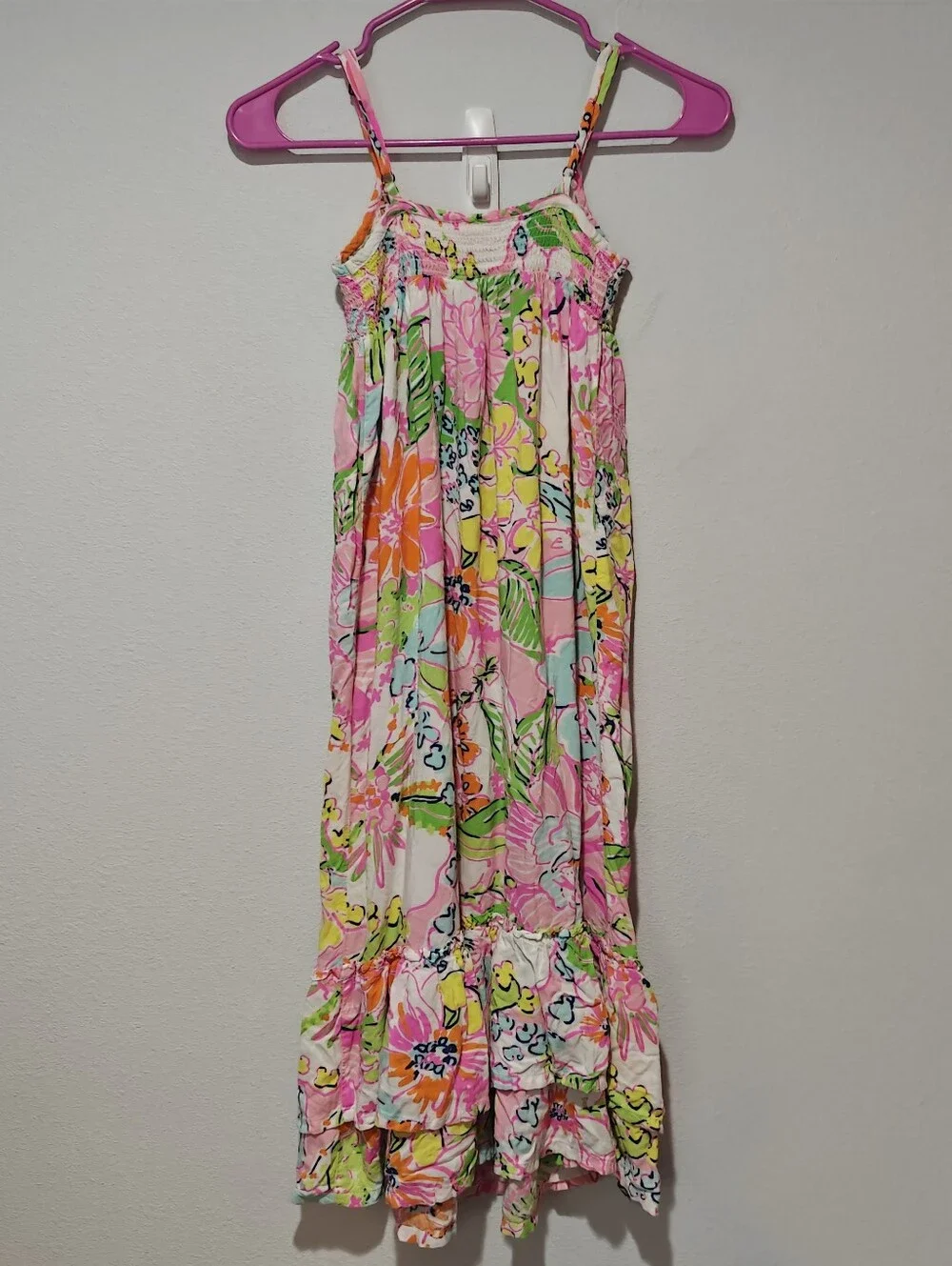 Lilly Pulitzer Smocked Nosey Posey  Maxi Dress Girls Medium 7/8 Adjustable Strap